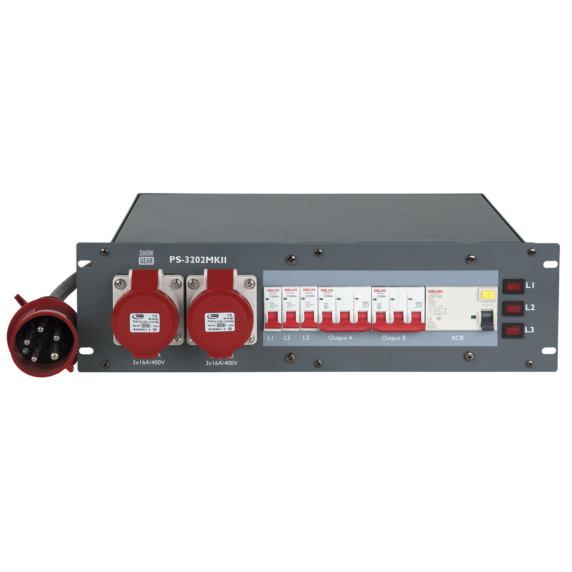 SHOWGEAR PS-3202 MKII CEE 32 A Ingresso CEE 32A - 2 uscite CEE 16A + 6 prese schuko