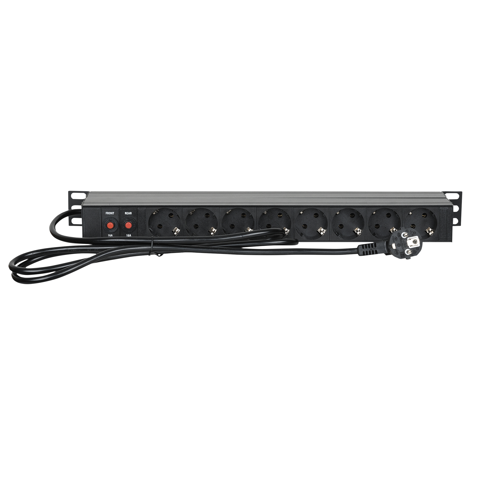 SHOWGEAR 19" 1U Main Power Strip 16 Controllo anteriore e posteriore