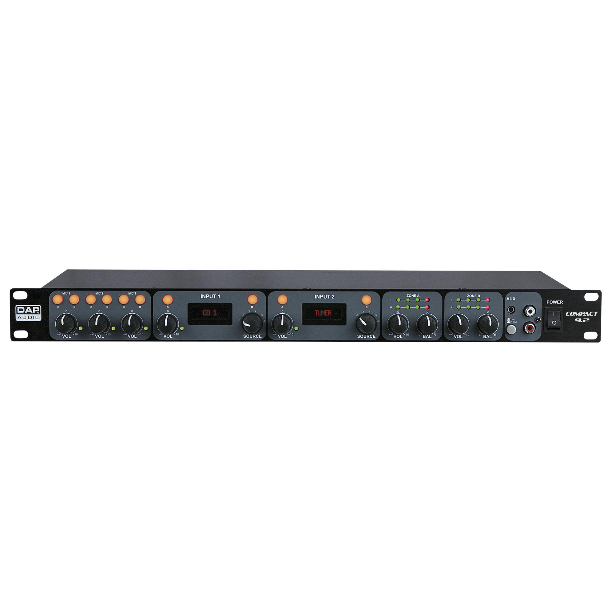 DAP Compact 9.2 Mixer installazione 1U 9 canali - 2 zone