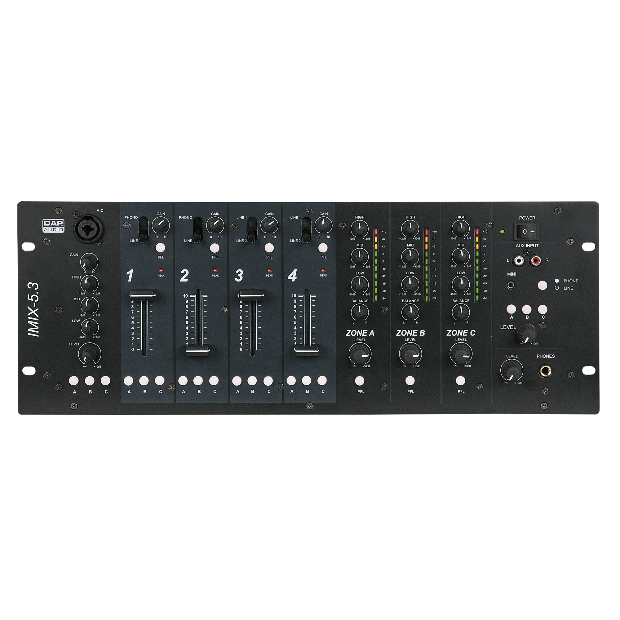 DAP IMIX-5.3 Mixer installazione 4U 5 canali - 3 zone