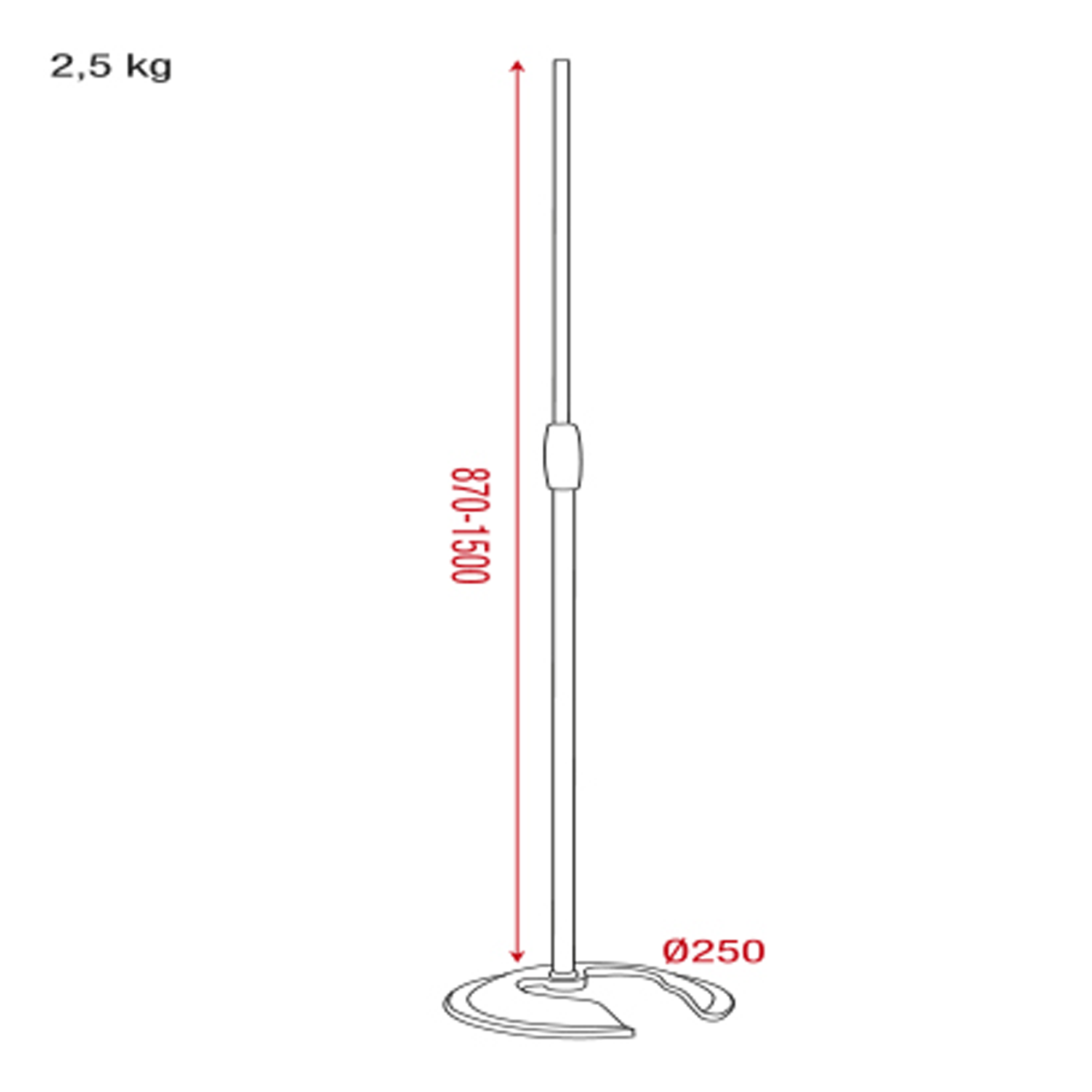 SHOWGEAR Microphone Pole 870-1500 mm - con contrappeso - 3/8 filetto