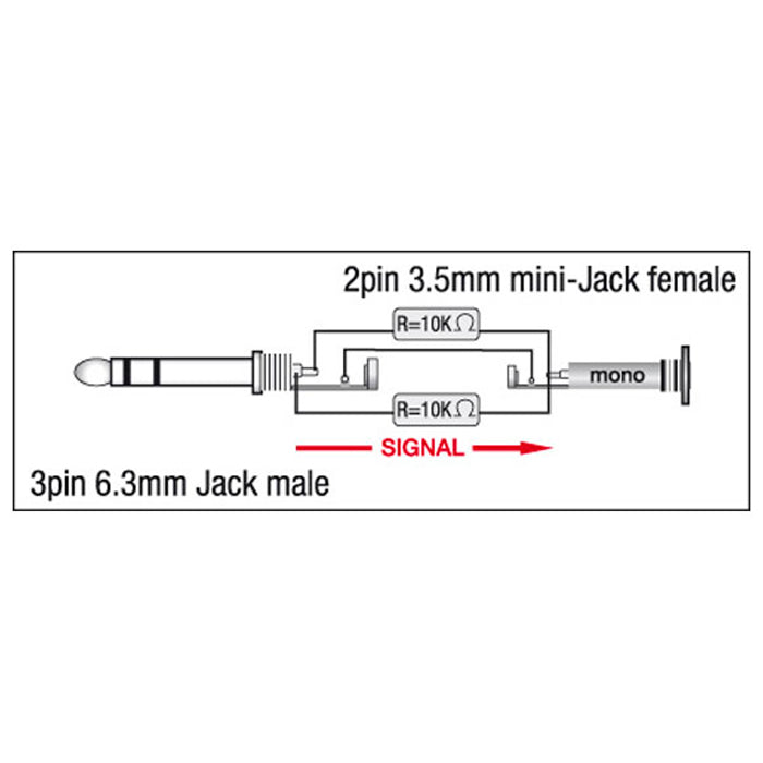 DAP XGA12 - Jack/M stereo to mini-jack/F - incl. 2x 10 kilo-Ohm resistors Inclusi 2 resistori da 10 kilo-Ohm