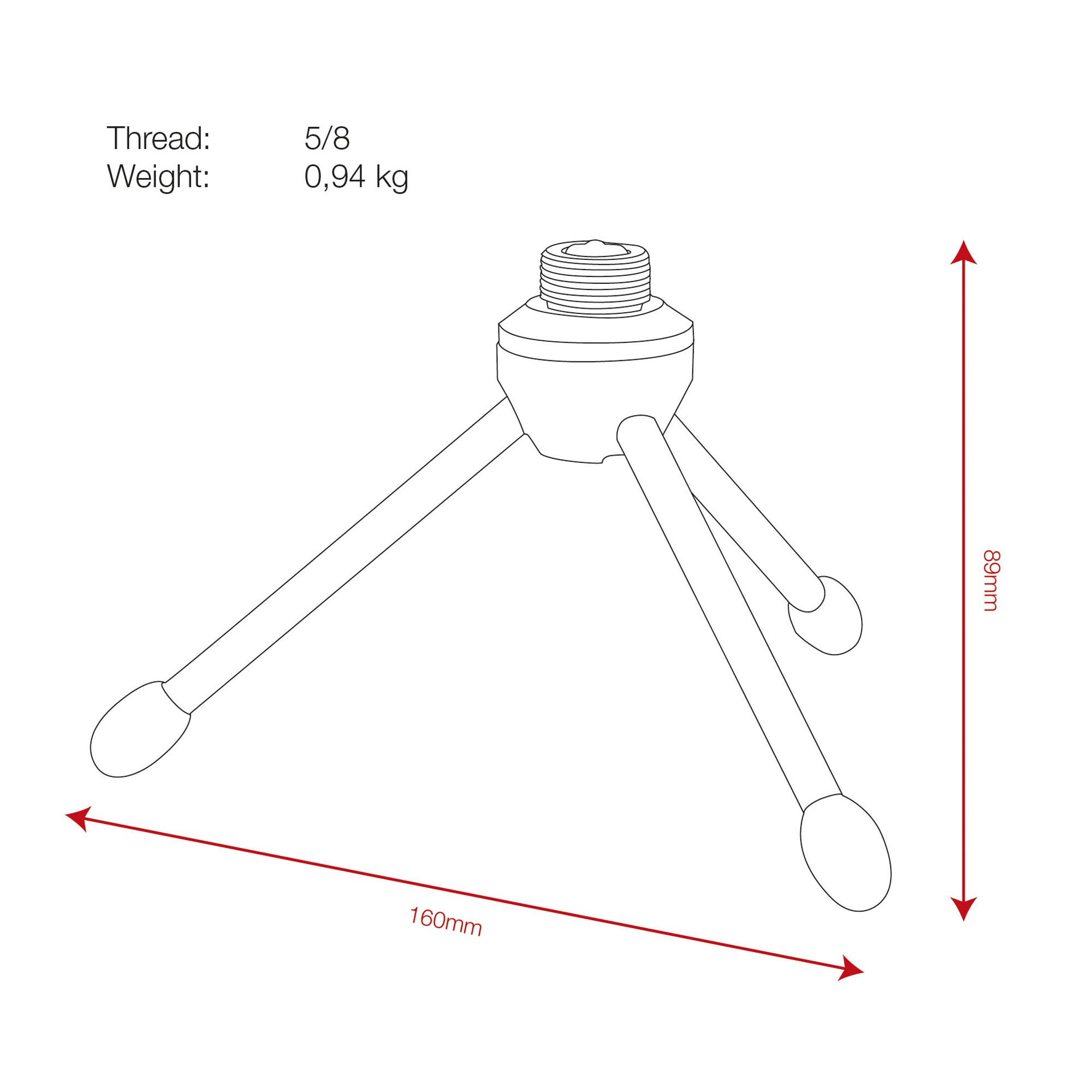 SHOWGEAR Desk Microphone Stand - Mini 93 mm - 5/8 filetto
